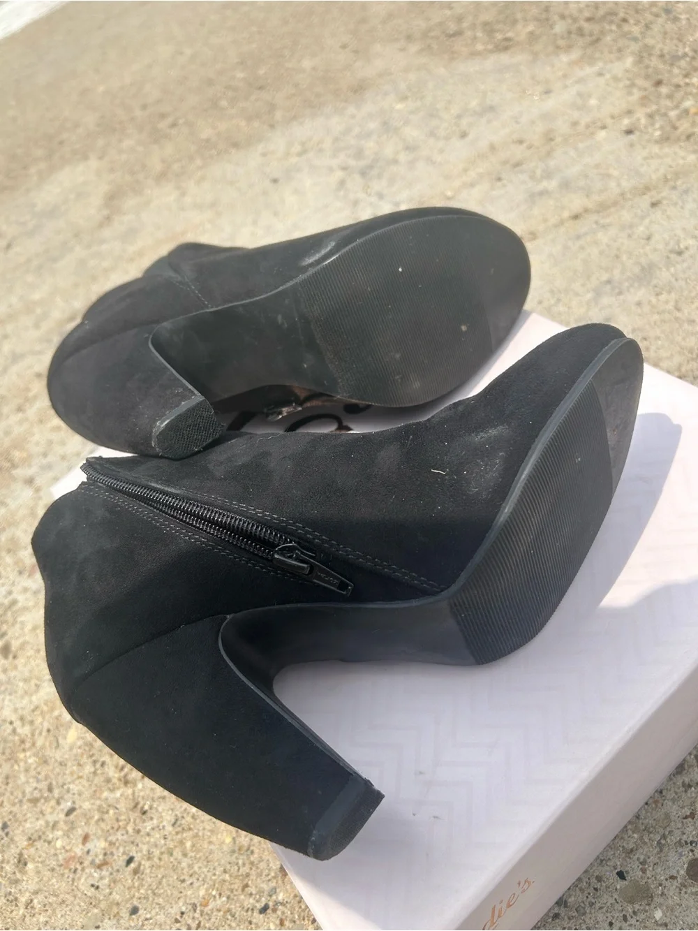 Candies Black Suede Ankle Booties with Block Heel